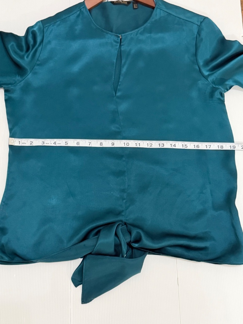 Massimo Dutti 100% Mulberry Silk Teal Satin Draped Knot Top Size 4 - Picture 8 of 12